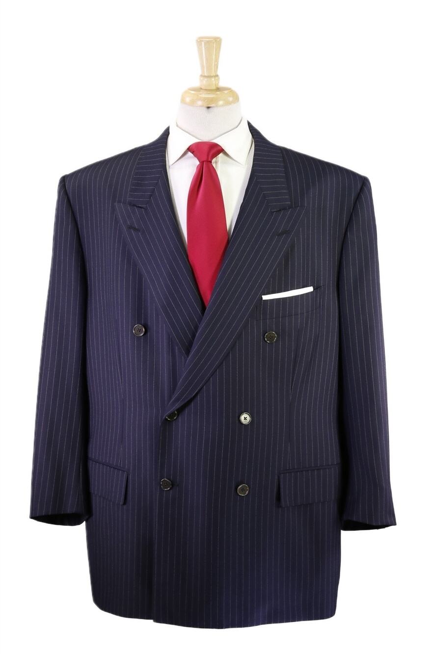 d'Avenza Navy Blue Pinstripe 2-Btn Double Breasted 100's Wool Suit 50R